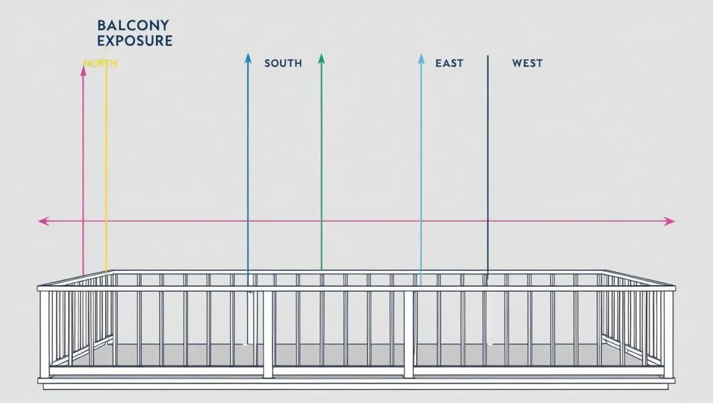 How to assess sunlight exposure on balconies Illustrative guide showing balcony light levels
