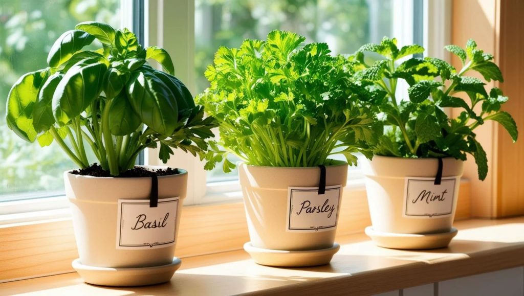Indoor herb garden setup for small apartments indoor herb garden with basil, mint, and parsley on kitchen windowsill